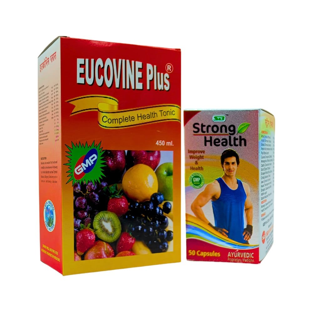 Eucovine Plus Syrup & Strong Health Capsule (Combo Pack) Eucovine Plus Syrup & Strong Health Capsule for weight gain, vitamin, general weakness, body weakness, increases appetite, liver, booster immunity
