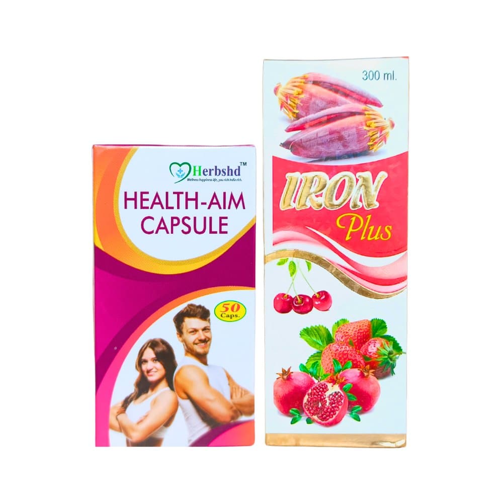 Iron Plus Tonic & Health-Aim Capsule (Combo Pack) Buy Iron Plus Tonic & Health-Aim Capsule for defficiency, loss of appetite, increase haemoglobin lable, iron supplement, reduce weaknss, physical stamina