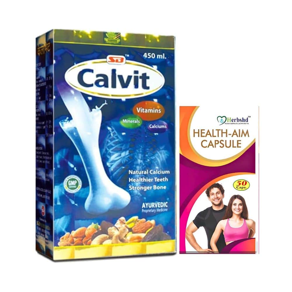 calvit & health aim Ayurvedic Calvit Health 450ml Syrup & Health Aim 50 Capsule
